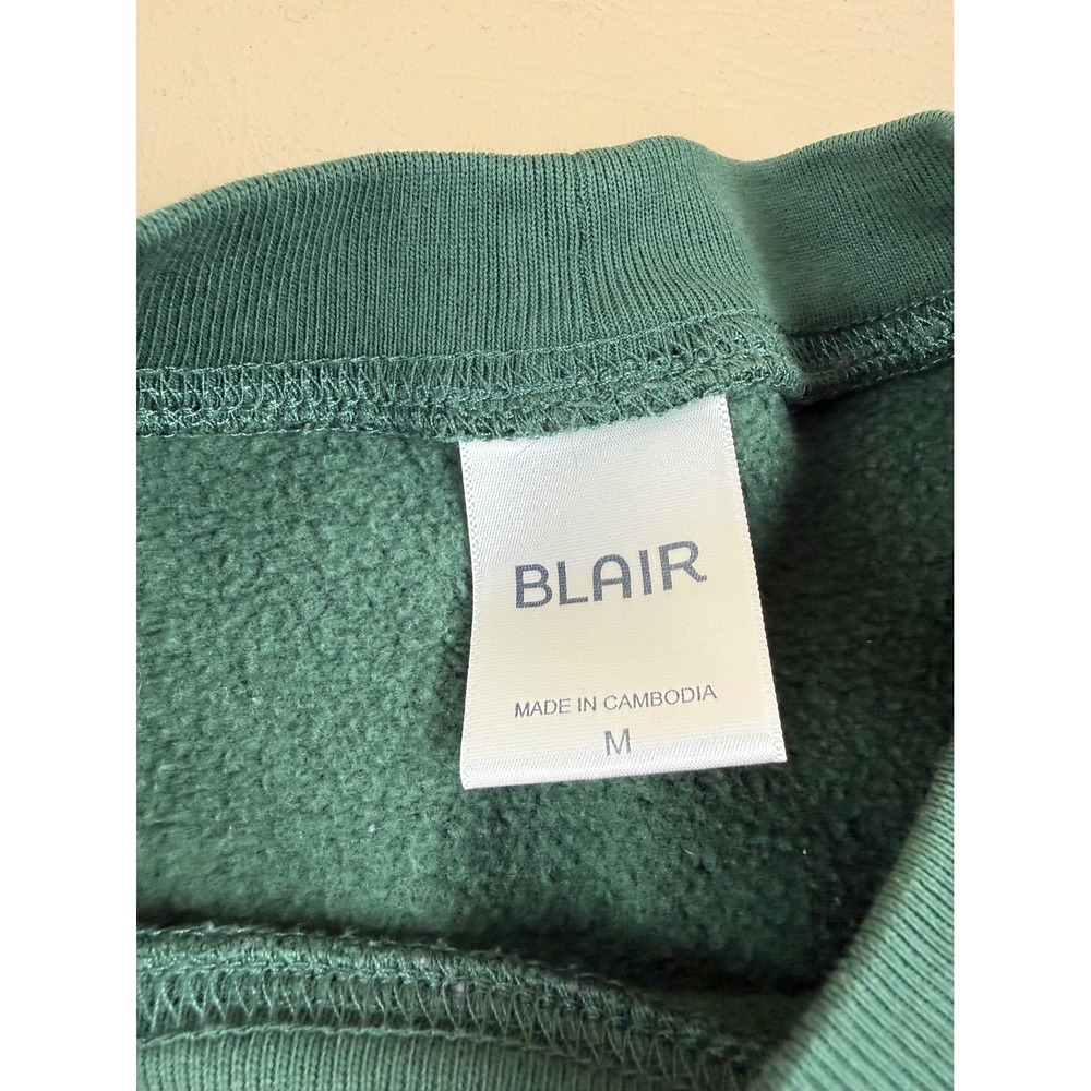 Cottagecore Floral Embroidered Sweatshirt Cotton Blend Green Medium Blair - Picture 4 of 5